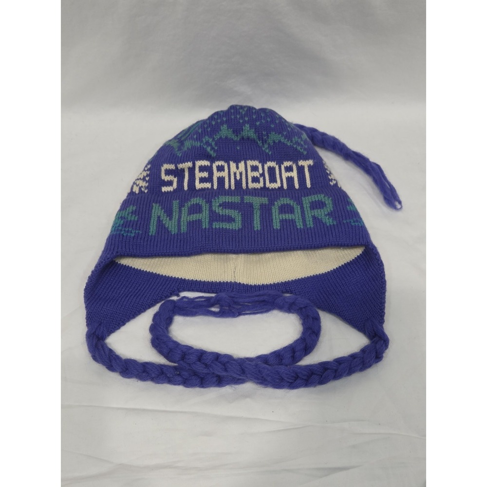 VTG Steamboat CO NASTAR Vermont Original 100% Wool Blue Ski Hat Made In USA